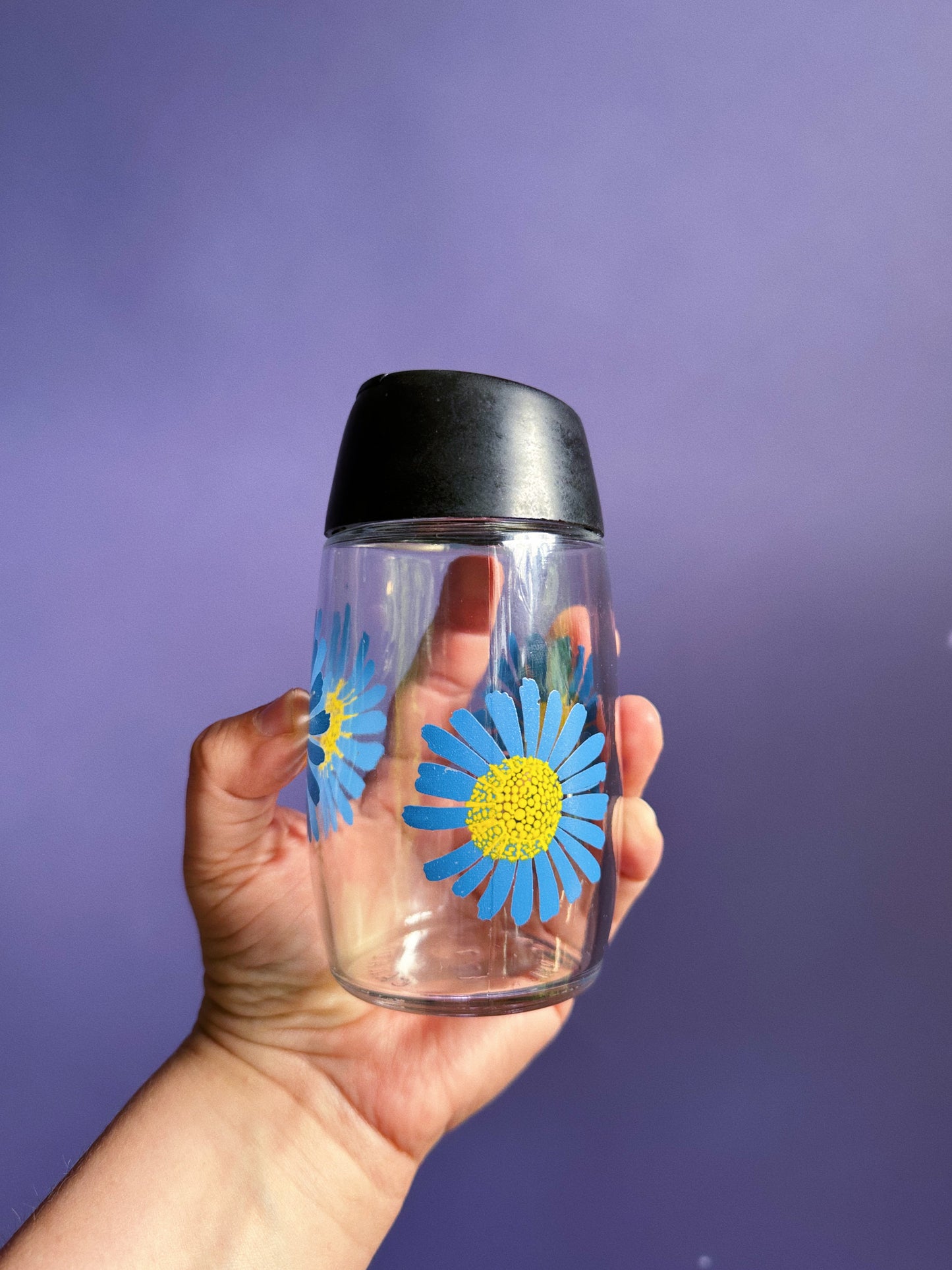 Vintage Van Pac Blue Flower Sugar Glass Container