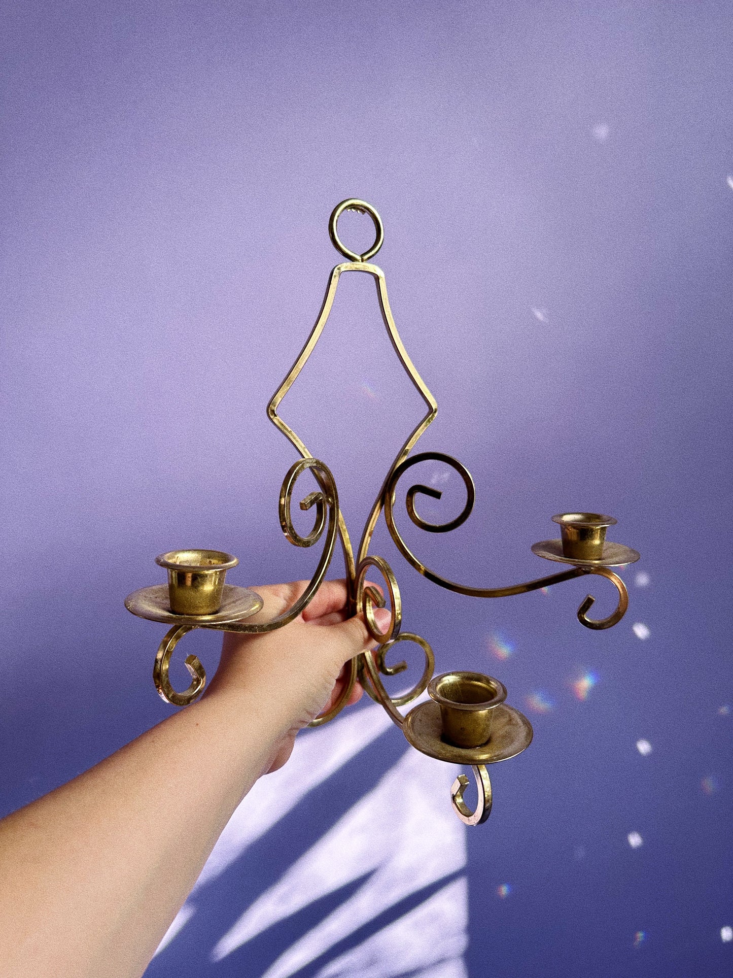 Pair of Vintage Brass 3 Candle Wall Sconces