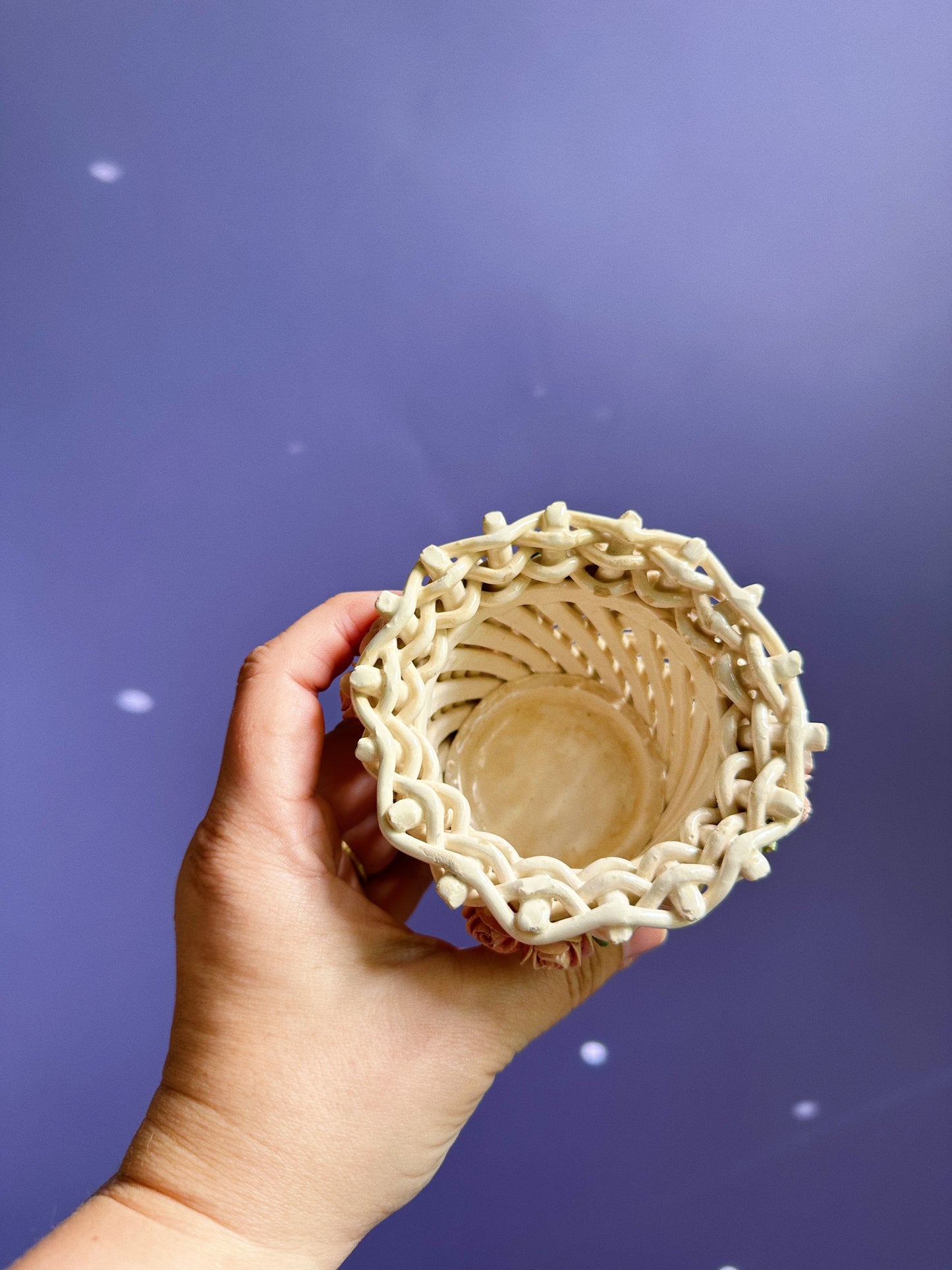 Small Capodimonte Weaved Basket / Flowers Pot Made in Italy