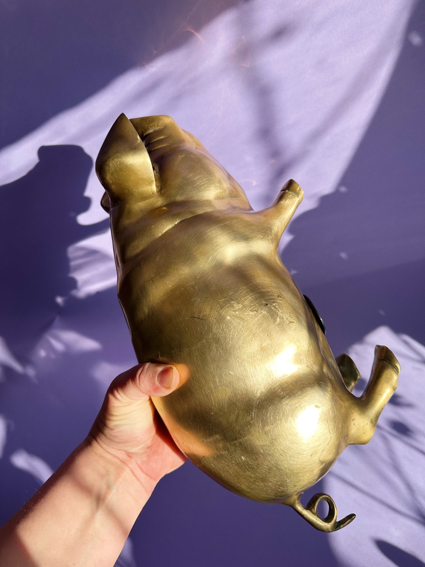 Vintage Brass Pig Piggy Bank Large & Heavy 15” Long w Plug