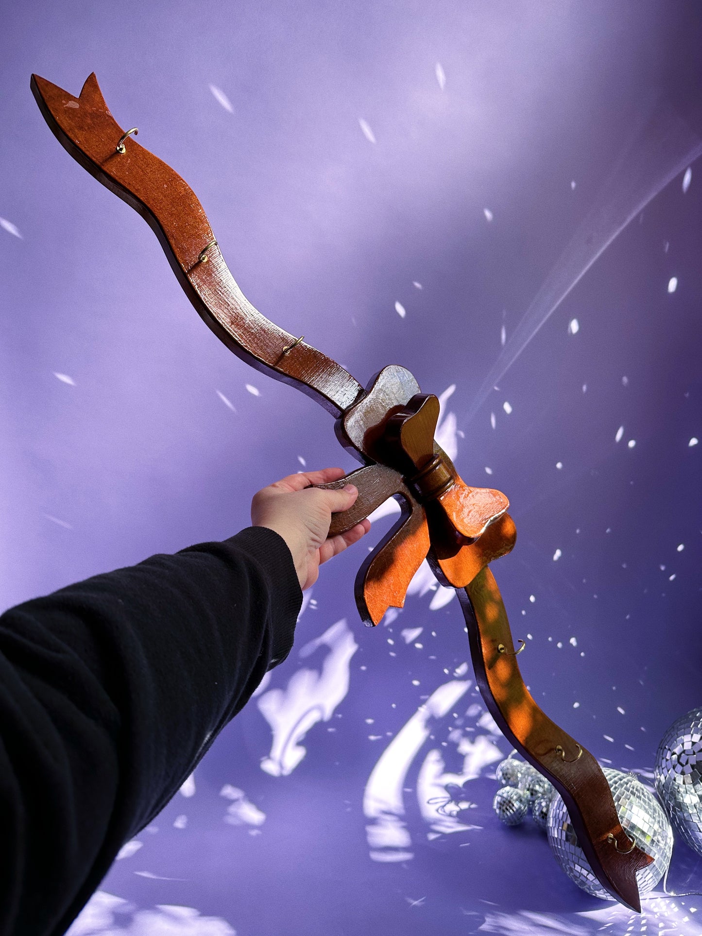 Vintage Handmade Large Wood Bow Wall Hanging For Scarves / Coats / Keys