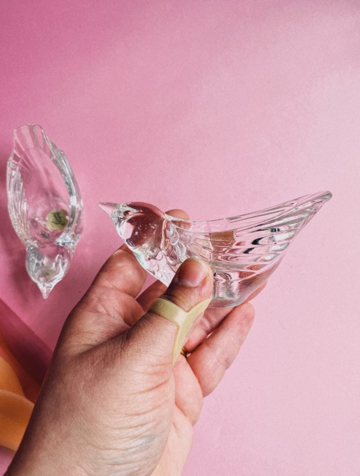 Vintage Pair of Crystal Bird Taper Candlesticks