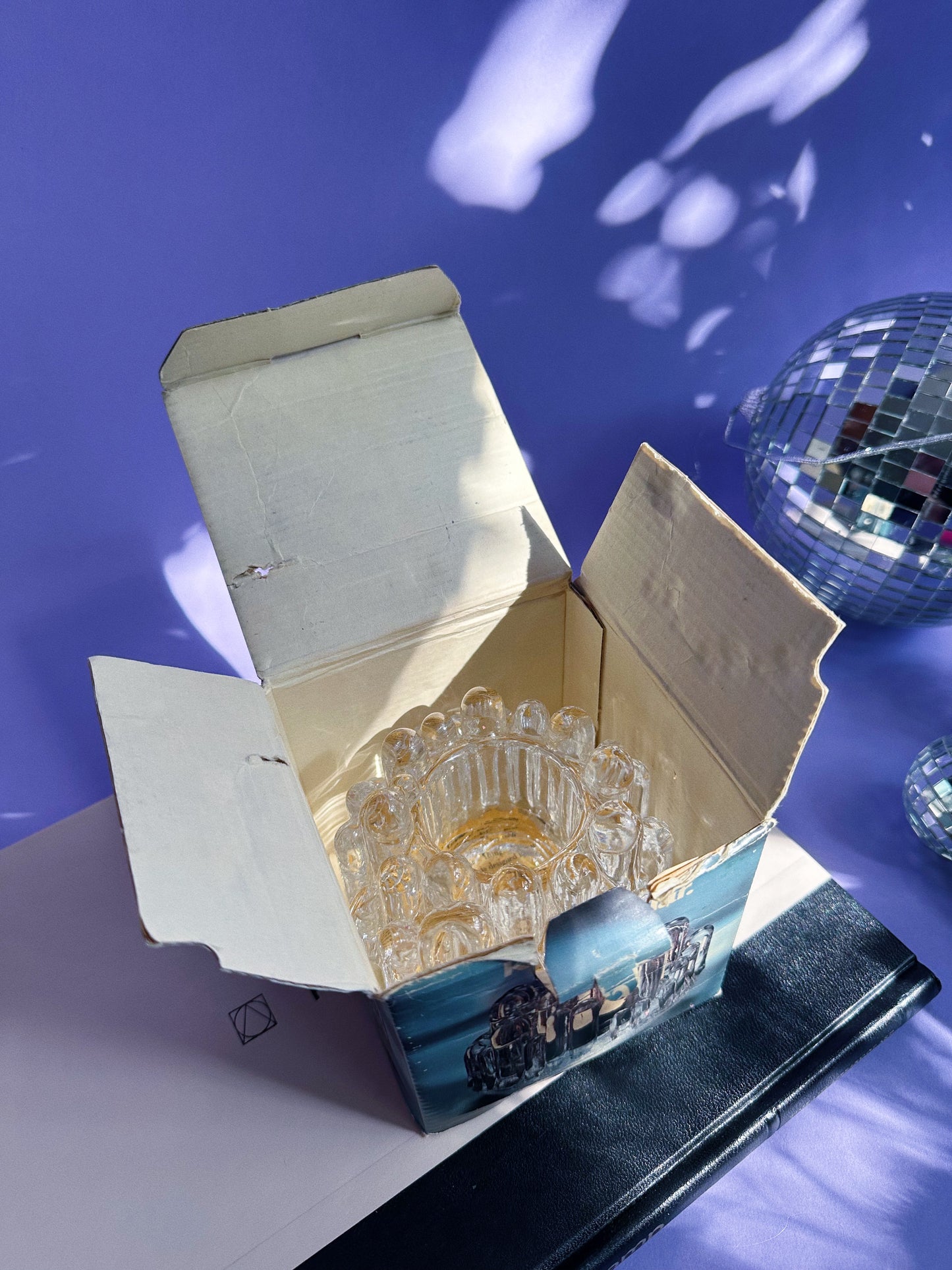 Vintage Glass Candle Votive Holder KOSTA BODA Sweden Polar Ice Stalagmite Heavy