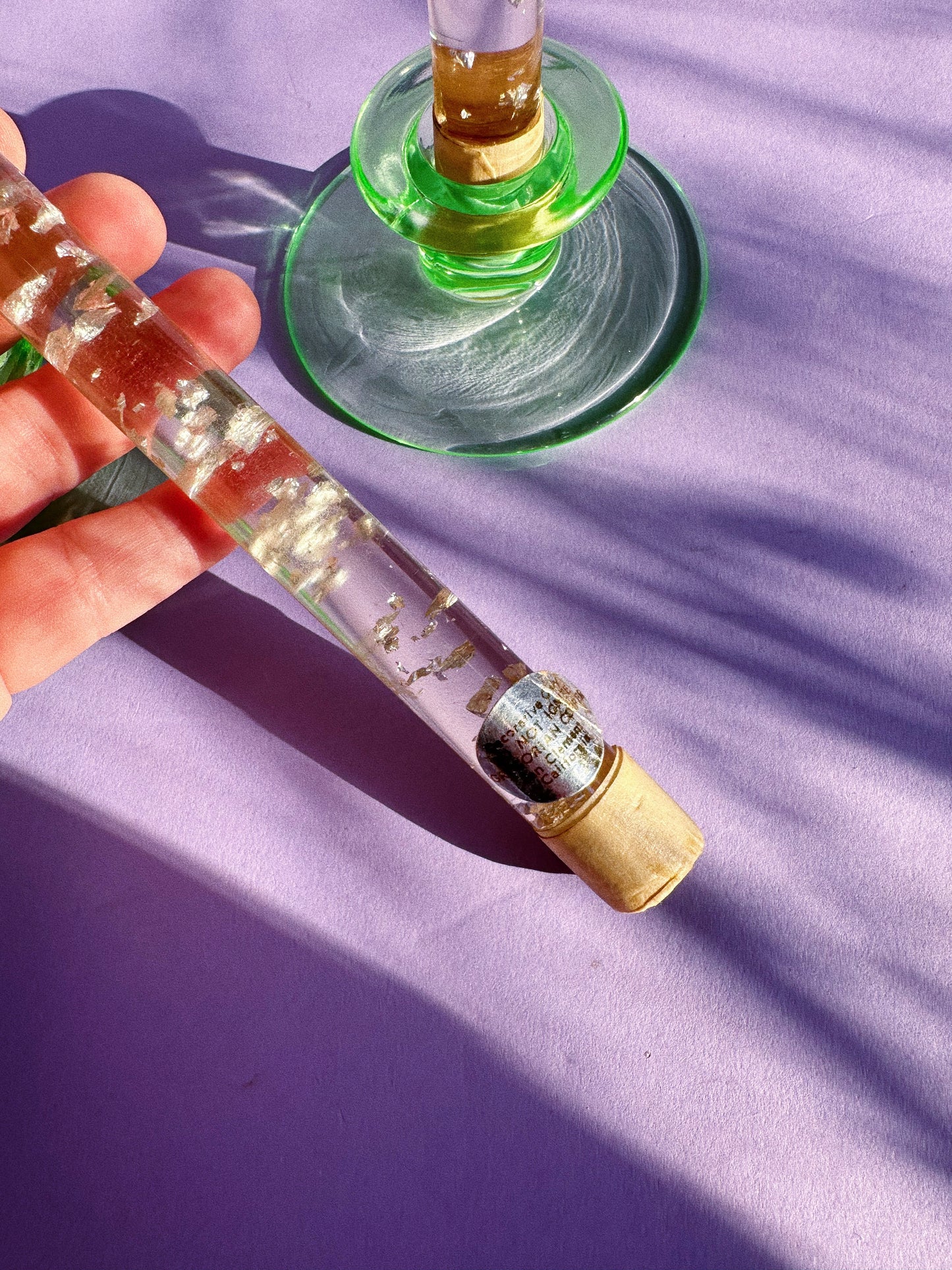 Pair of Vintage Silver Fleck Lucite Taper Candles