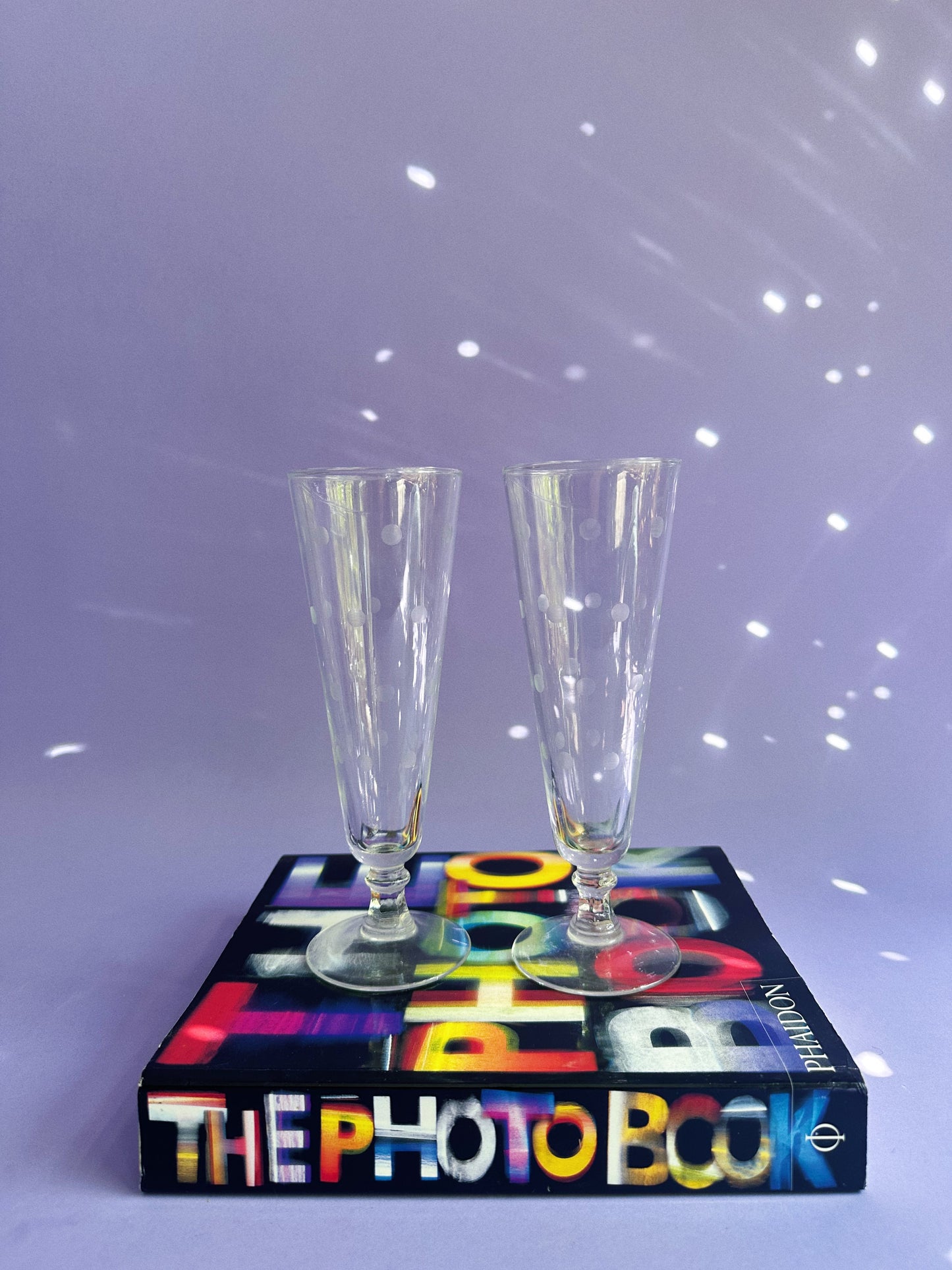 Pair of Anchor Hocking Etched Polka Dot Footed Pilsner Glasses