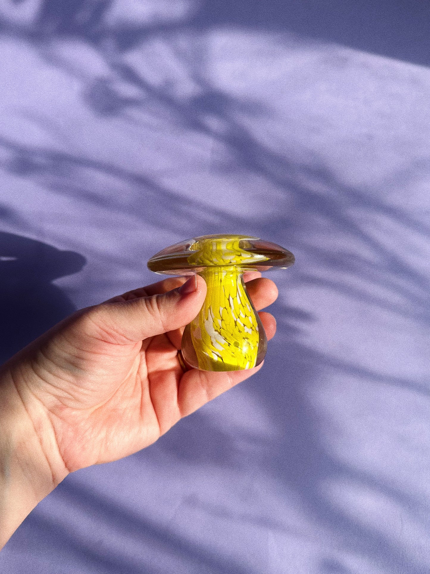 Vintage MCM Yellow Art Glass Mushroom / Paperweight