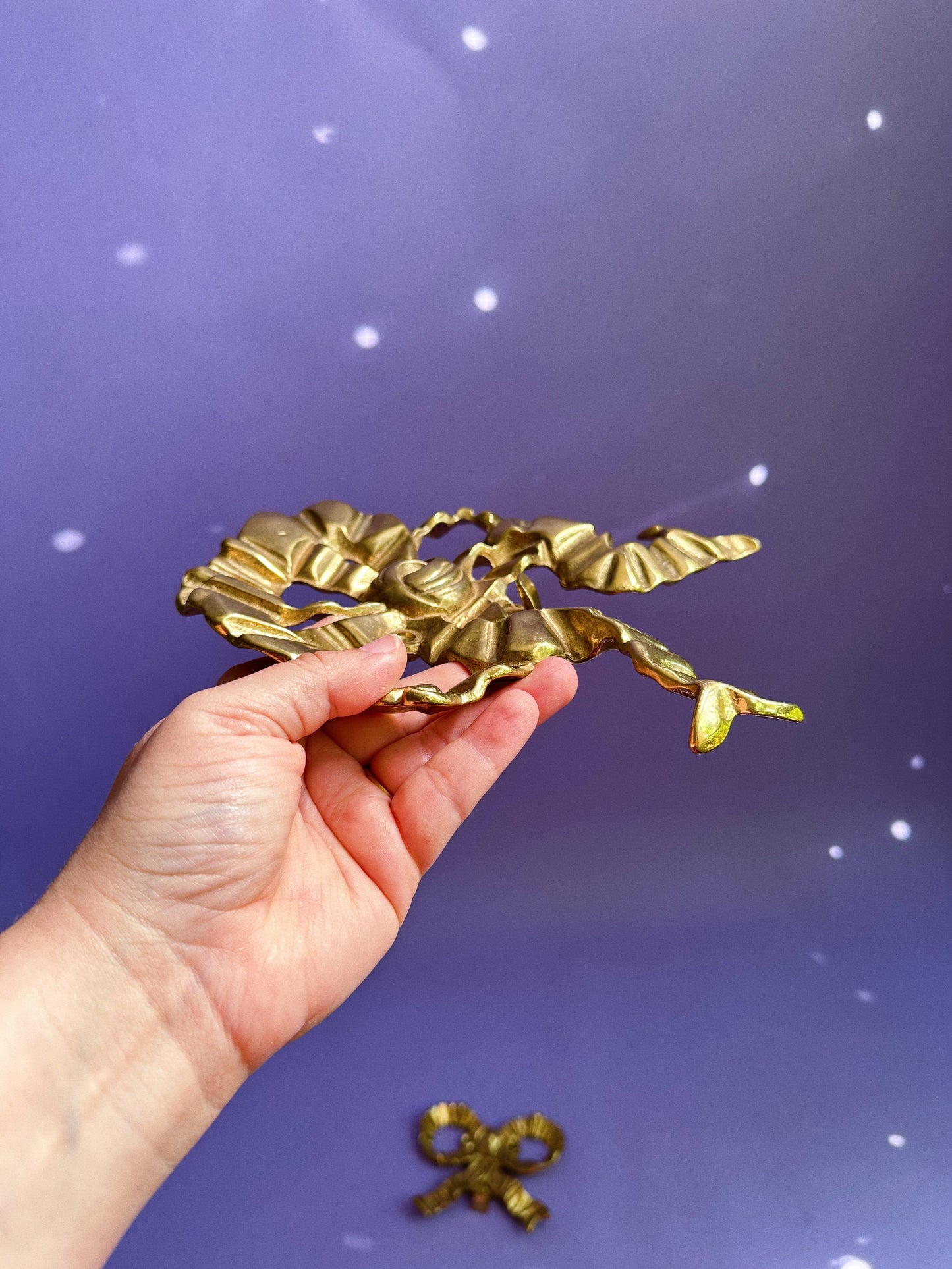 Vintage Heavy Brass Bow Wall Hooks