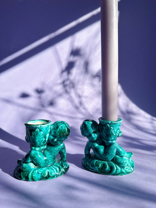 Pair of Vintage Cherub Candle Holders Candlesticks