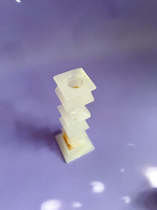 Singular Vintage Onyx Stone Candle Holder Candlestick