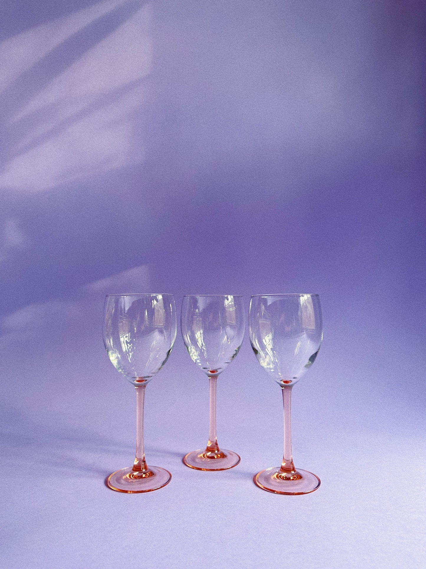 Set of 3 Pink Stemmed French Wine Glasses