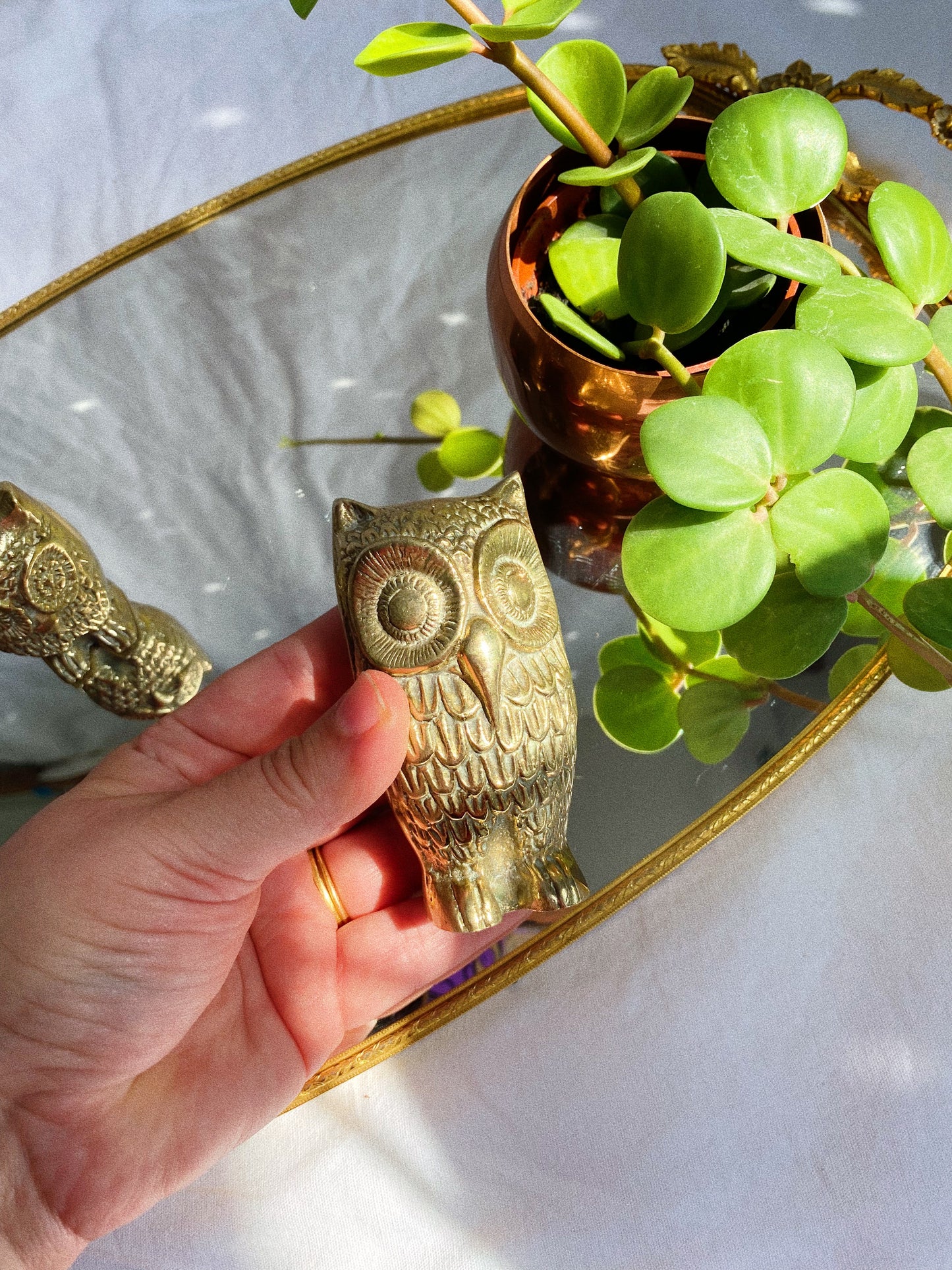 Pair of Solid Vintage Brass Owl Paperweights / Sculptures