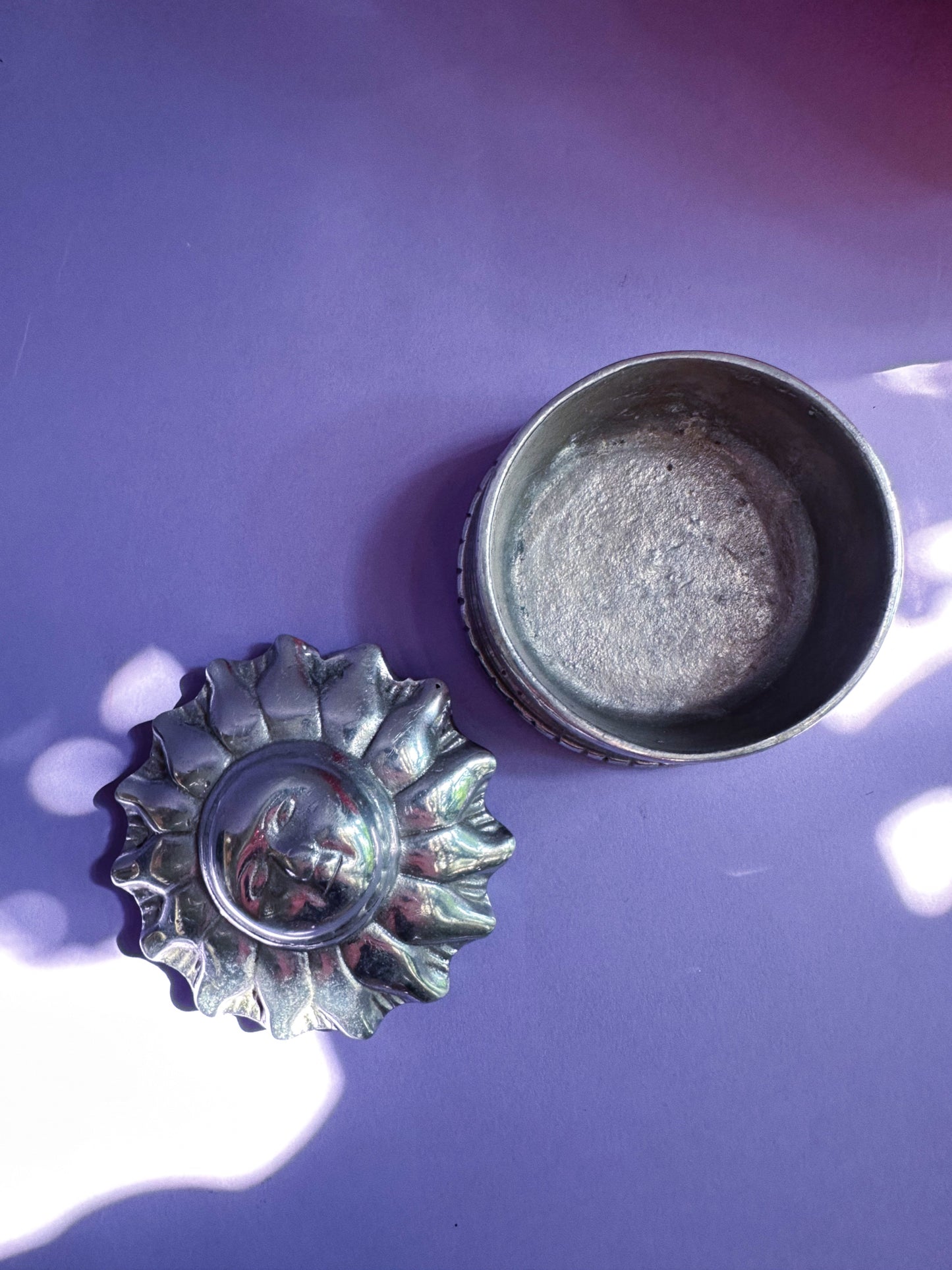 Vintage Lidded Sun Chrome Trinket Box