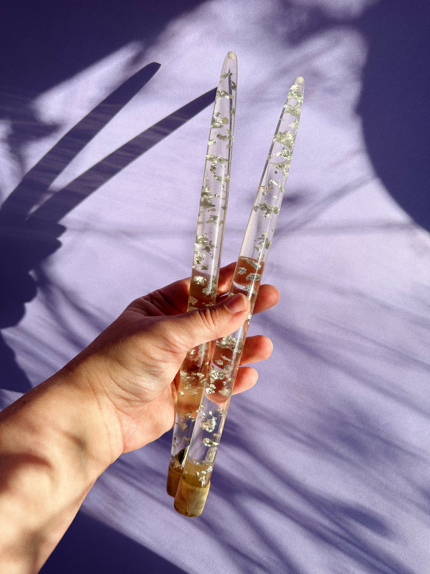 Pair of Vintage Silver Fleck Lucite Taper Candles