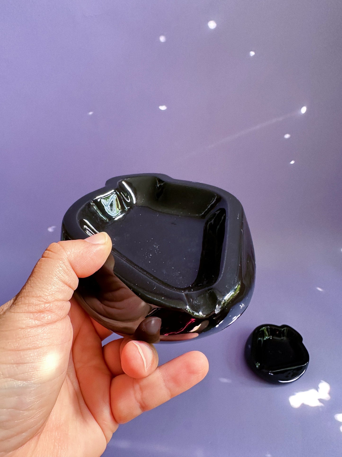 Vintage Black / Pink Ceramic Spade Post Modern Ashtrays