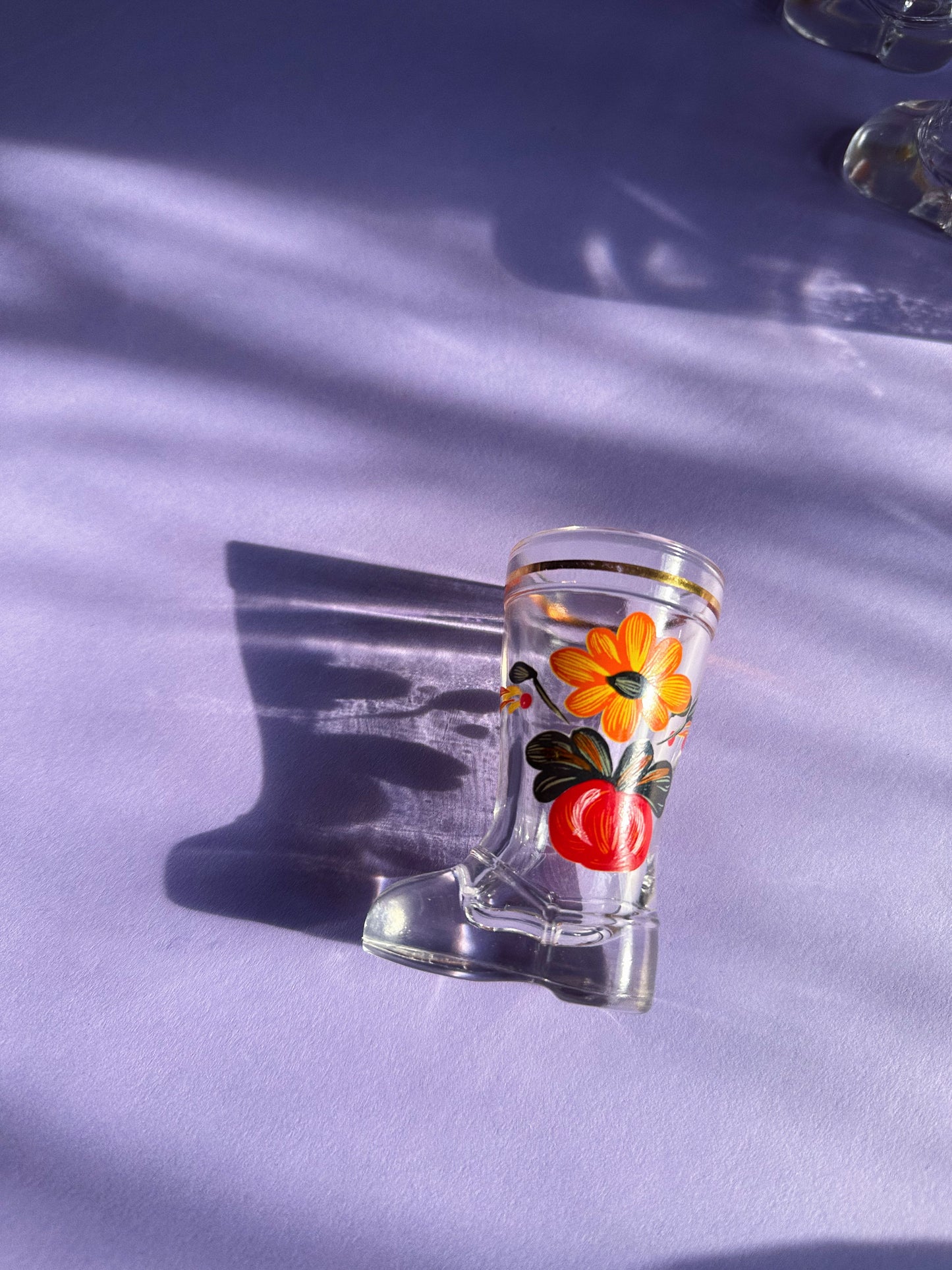 Set Of Mod Dep Glass Boot Shot Glasses Flower Decor Italy