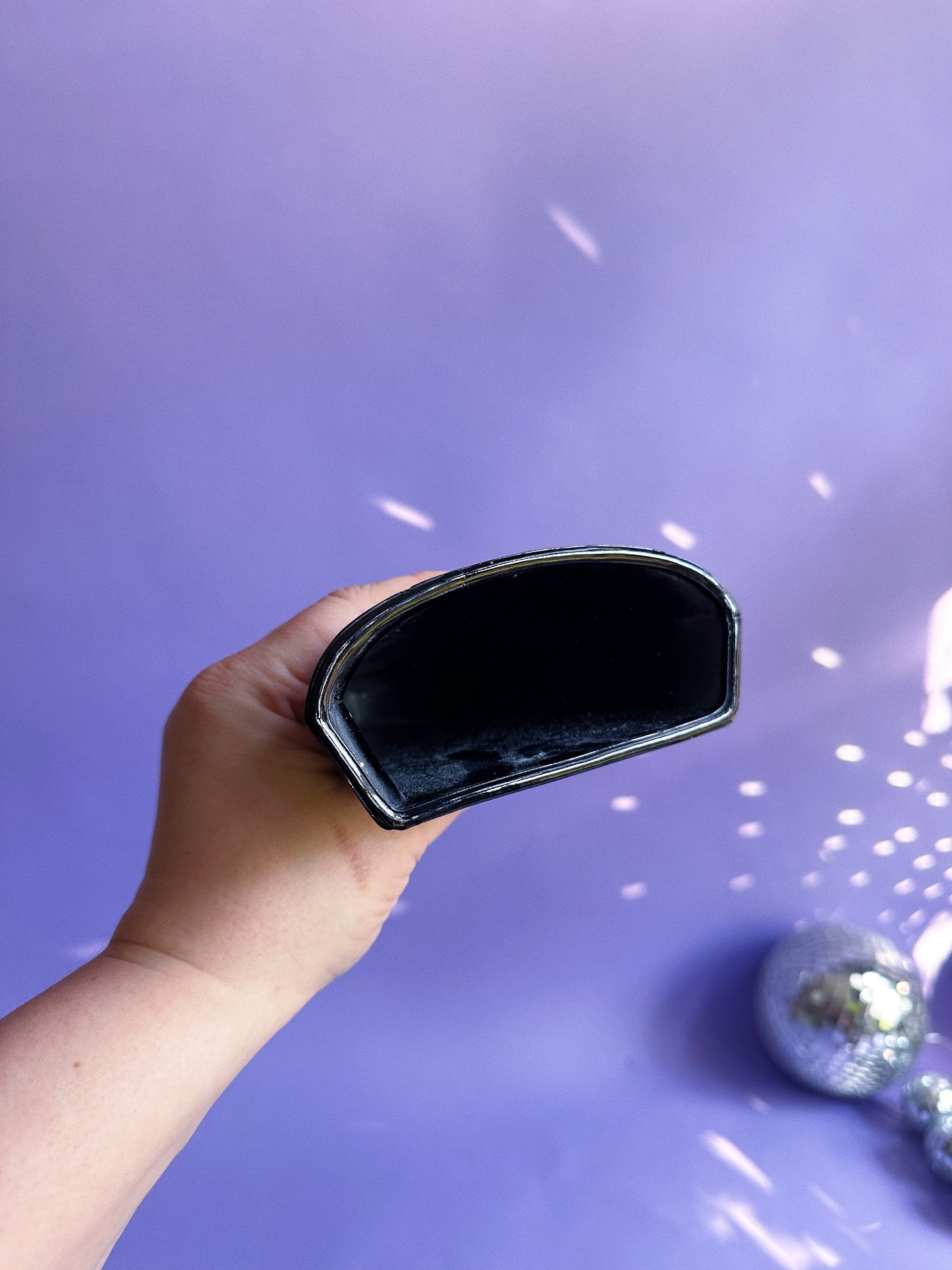 Old Black Glass Black Amethyst Wall Pocket Vase With Design