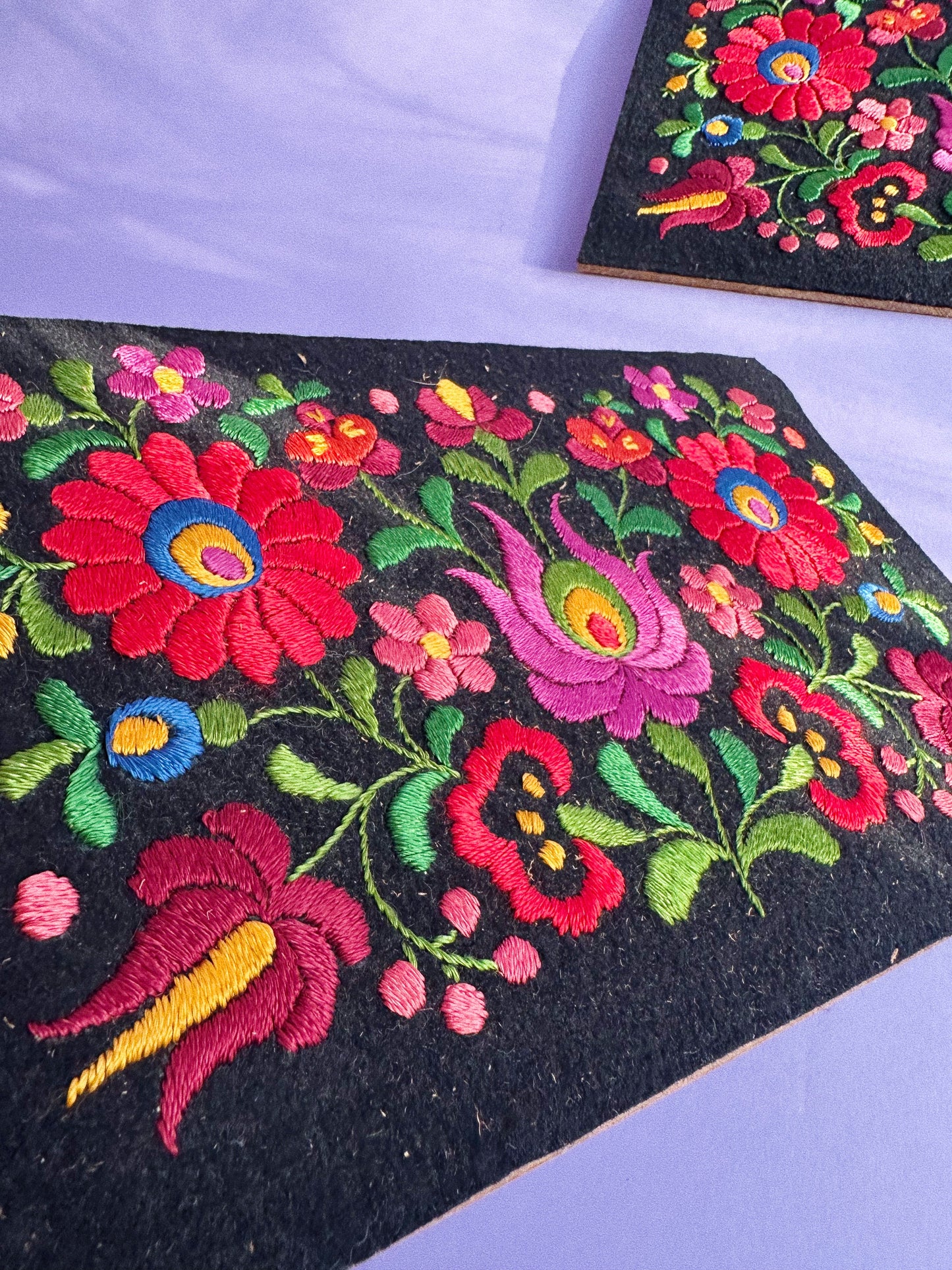 Floral Embroidery Design Wooden Pieces Hungarian Folk Art