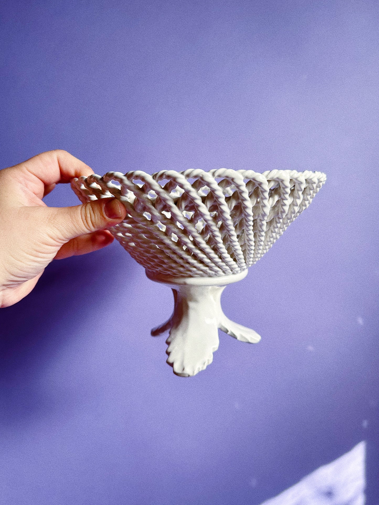 Vintage Lidded Capodimonte Weaved Basket Dish