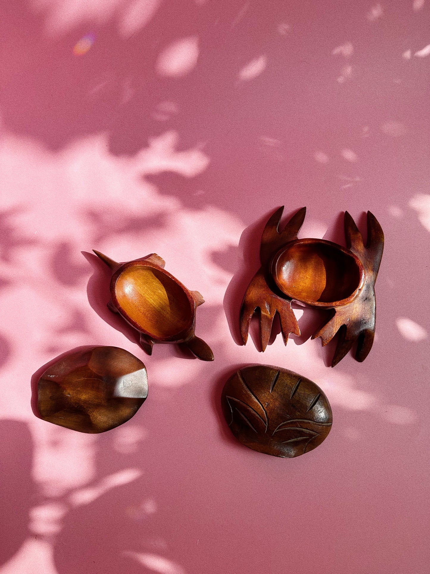 Vintage Handcarved Wooden Crab & Turtle Lidded Dishes