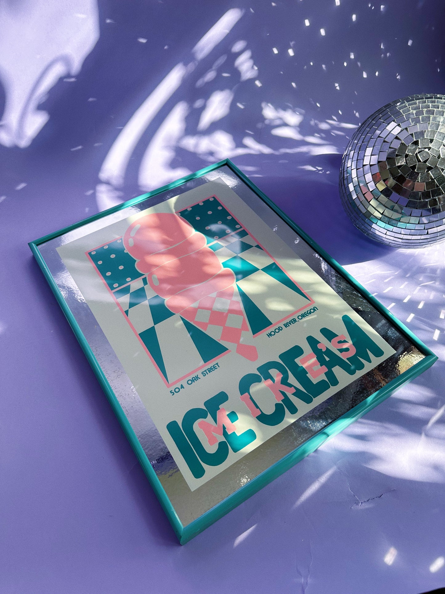 Vintage Framed Post Modern 80s Mike’s Ice Cream Mirror / Print