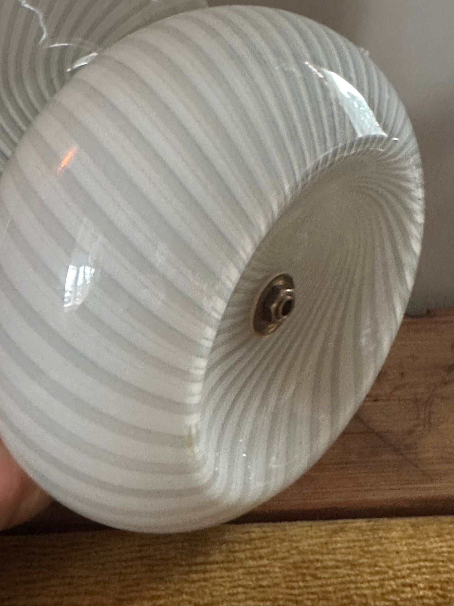 Vintage Vetri Murano White Swirl Glass Mushroom Table Lamp