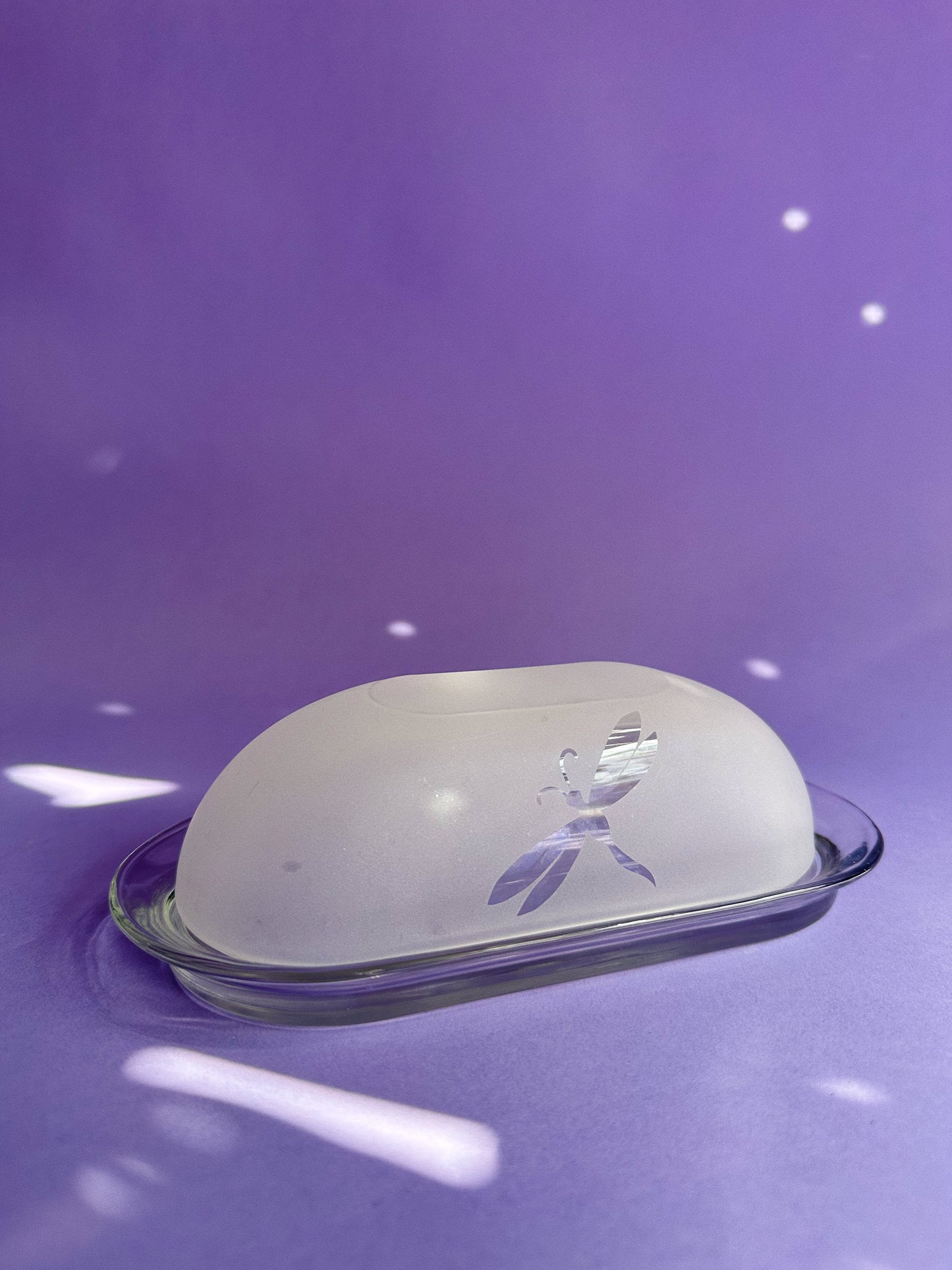 Vintage Frosted Dragonfly Butter Dish