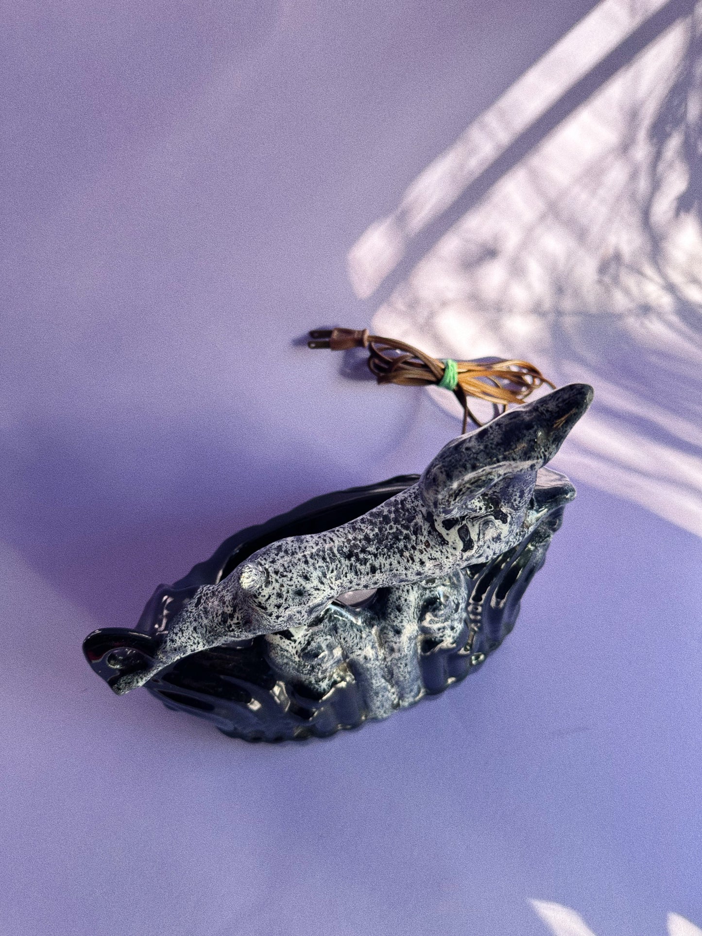 MCM Vintage Black and White Drip Deer / Impala TV Lamp