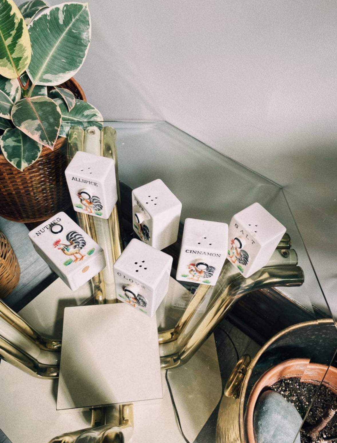 Vintage Rooster Spice Shaker Set