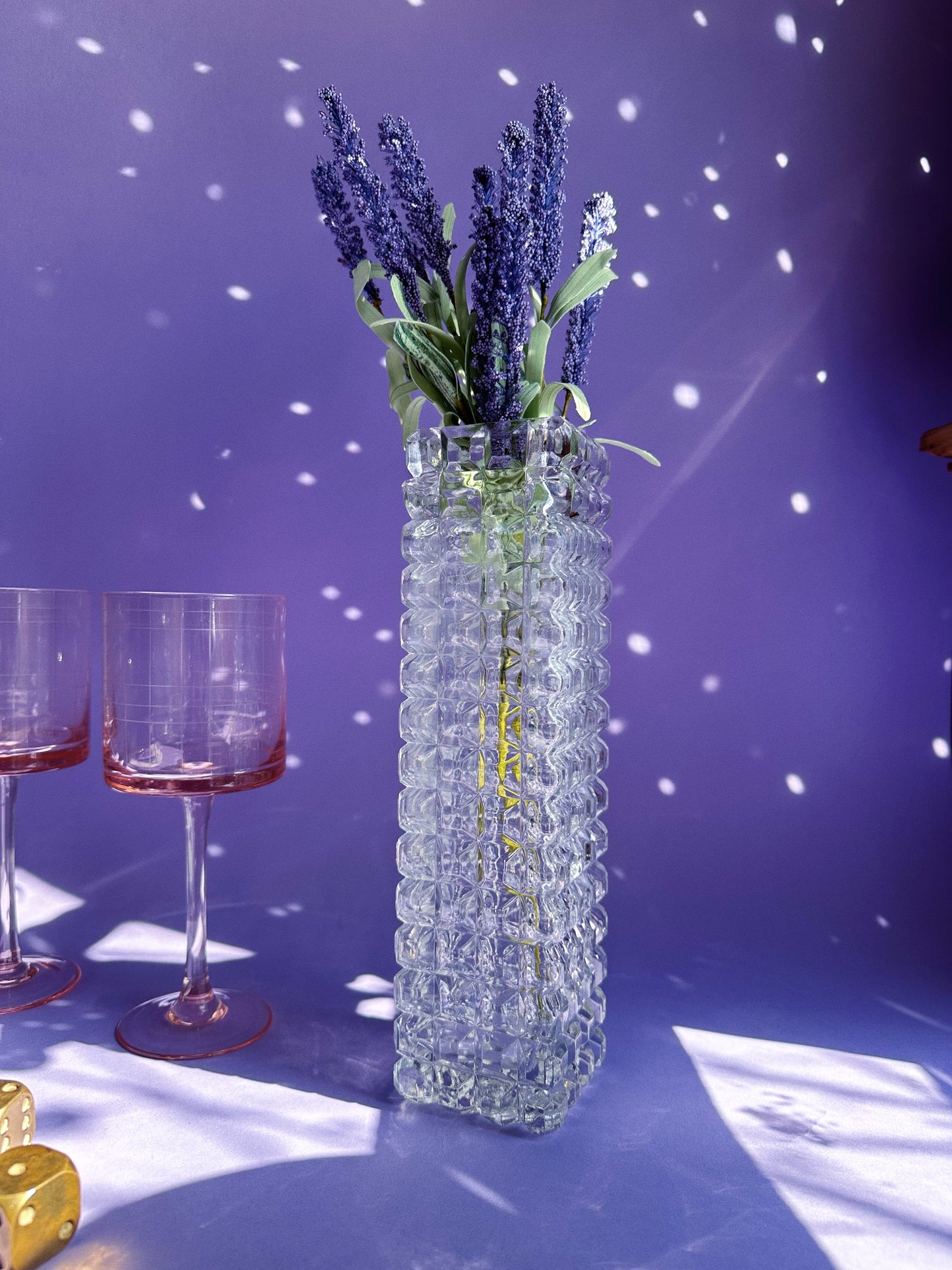 Vintage Geometric Crystal Tall Thin Heavy Vase