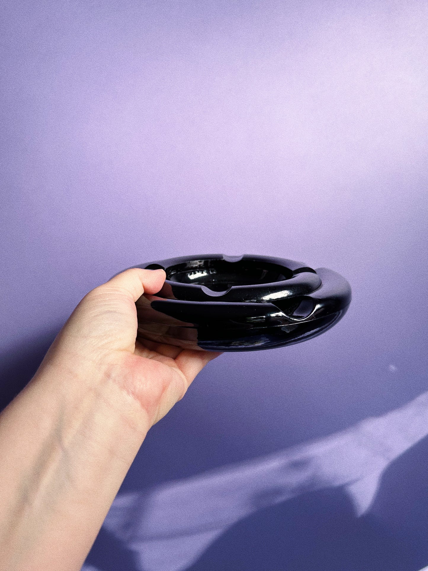 Vintage Heavy Nesting Pair of Mid Century Modern Dark Amber Glass Ashtrays