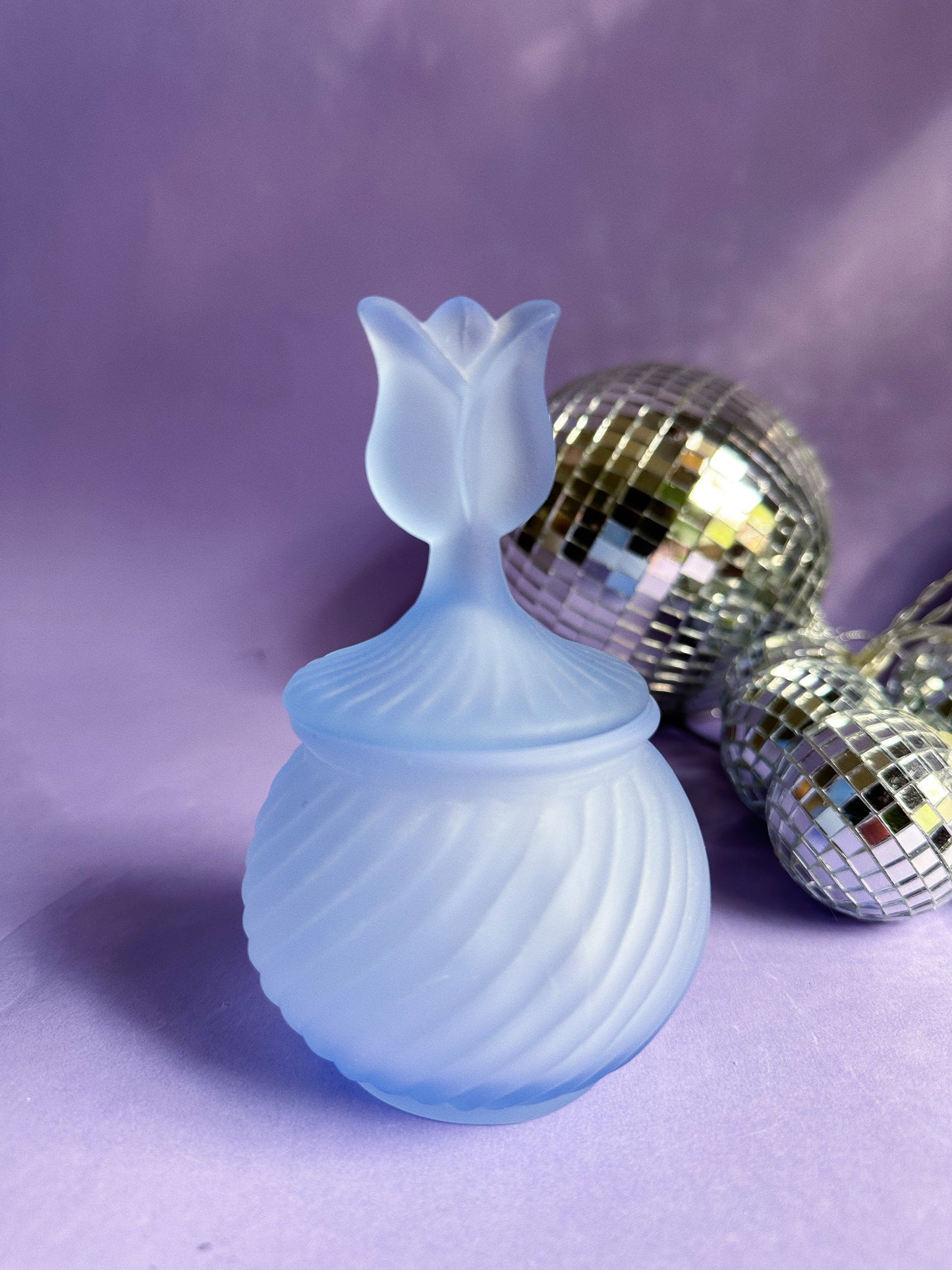 Frosted Blue Tulip Lidded Partylite Dish