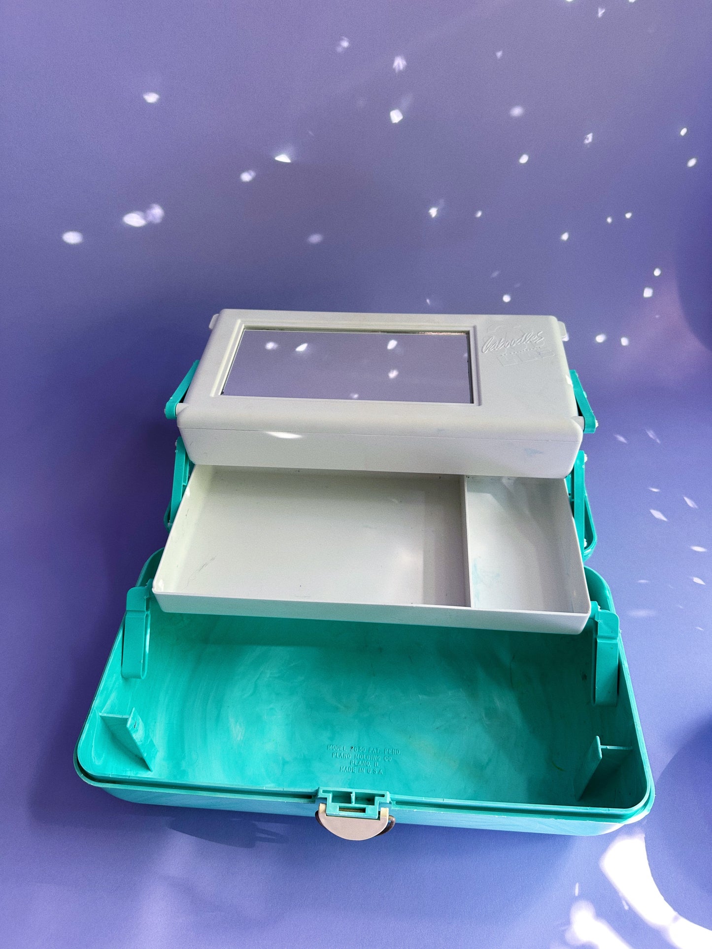 Caboodles of California Vintage Teal Swirl Marble Large 15" 3 Tier Makeup Case